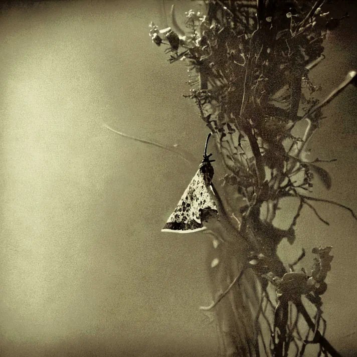 she rises slowly - a moth clings to a bush