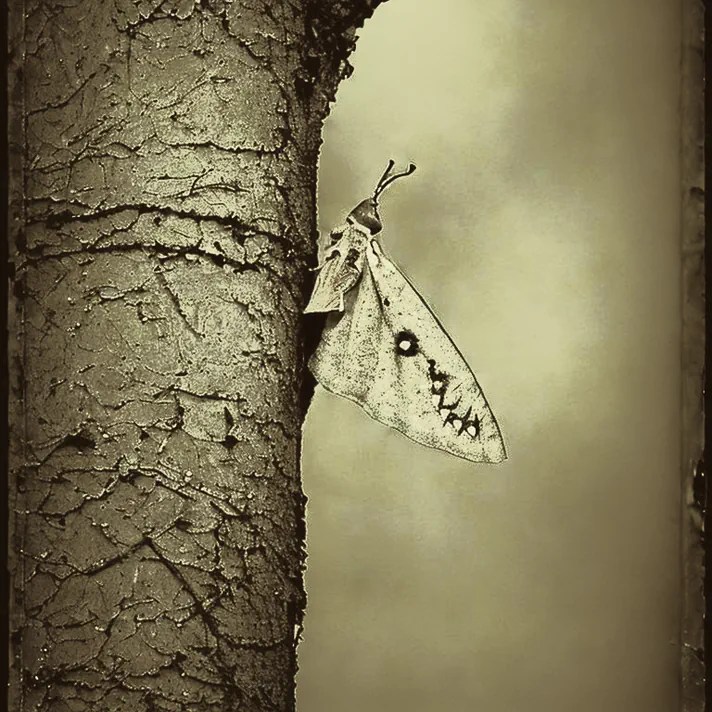 she rises slowly - a moth rests on a tree